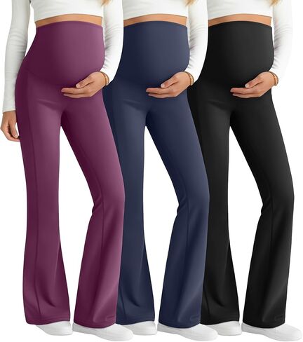 3 Pack Maternity Flared Leggings Over The Belly Yoga Bootcut Stretchy Pregnancy Pants Lounge Mama Soft Trousers in Saudi Arabia