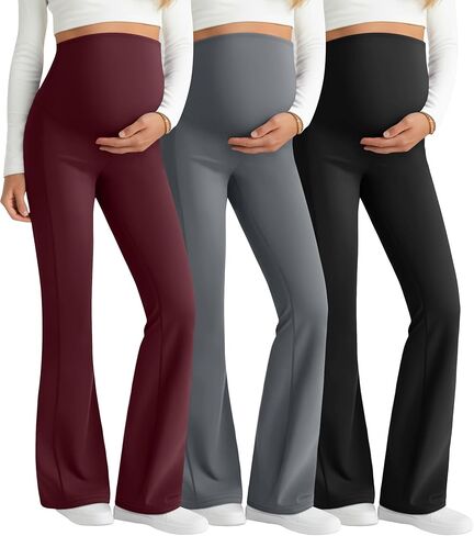 3 Pack Maternity Flared Leggings Over The Belly Yoga Bootcut Stretchy Pregnancy Pants Lounge Mama Soft Trousers in Saudi Arabia