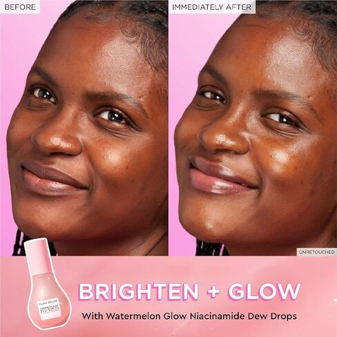 Glow Recipe قطرات ندى النياسيناميد بالبطيخ، قطرات مصل النياسيناميد الكوري، مصل الوجه المرطب + برايمر وهايلايتر سائل، حمض الهيالورونيك، توهج ديوي (40 مل) in Kuwait