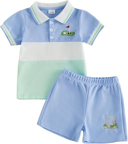 BemeyourBBs Toddler Baby Boy Golf Outfit Short Sleeve Lapel Shirt Top and Shorts Set Spring Summer Clothes in Saudi Arabia