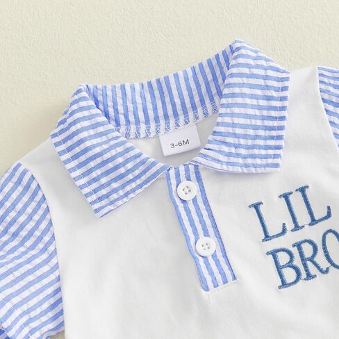 Big Bro Little Bro Matching Outfits Striped Letter Embroidery Short Sleeve Romper/Shirt Shorts Summer Clothes Set in Saudi Arabia