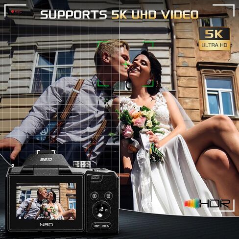 كاميرات رقمية NBD 8K للتصوير الفوتوغرافي، وكاميرات تسجيل فيديو بدقة 64 ميجابكسل، ونقطة سفر زووم بصري 16X وكاميرات رقمية Fotograficas مع شاشة قلاب 180 درجة، وحذاء ساخن، وبطاريتين، وبطاقة 32 جيجابايت (أسود) in Kuwait