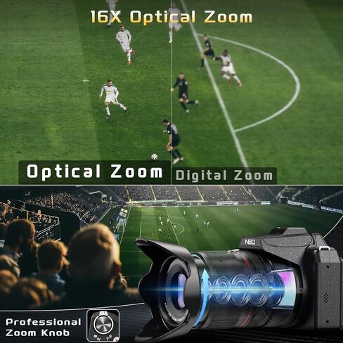 كاميرات رقمية NBD 8K للتصوير الفوتوغرافي، وكاميرات تسجيل فيديو بدقة 64 ميجابكسل، ونقطة سفر زووم بصري 16X وكاميرات رقمية Fotograficas مع شاشة قلاب 180 درجة، وحذاء ساخن، وبطاريتين، وبطاقة 32 جيجابايت (أسود) in Kuwait
