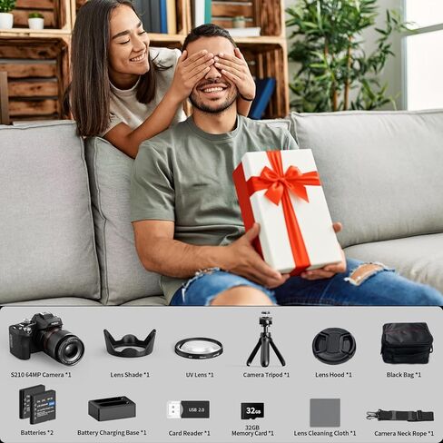 كاميرات رقمية NBD 8K للتصوير الفوتوغرافي، وكاميرات تسجيل فيديو بدقة 64 ميجابكسل، ونقطة سفر زووم بصري 16X وكاميرات رقمية Fotograficas مع شاشة قلاب 180 درجة، وحذاء ساخن، وبطاريتين، وبطاقة 32 جيجابايت (أسود) in Kuwait