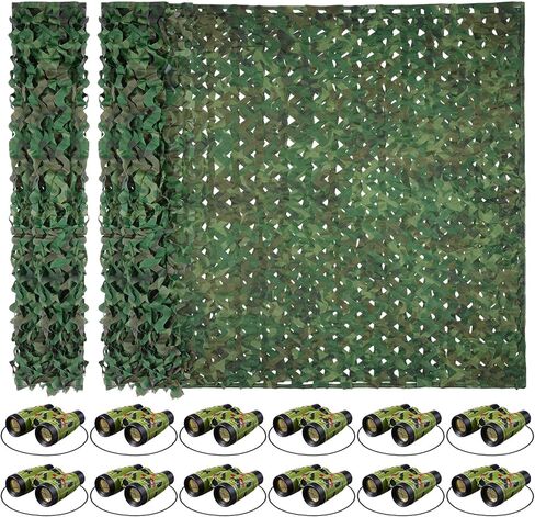 Tanlade 14 Pcs Kids Binoculars and Camo Netting Set Camouflage with Camouflage Backdrop Tablecloth Jungle Safari Binoculars Outdoor for Boys Girls Explorers Hunting Party Favors in Kuwait