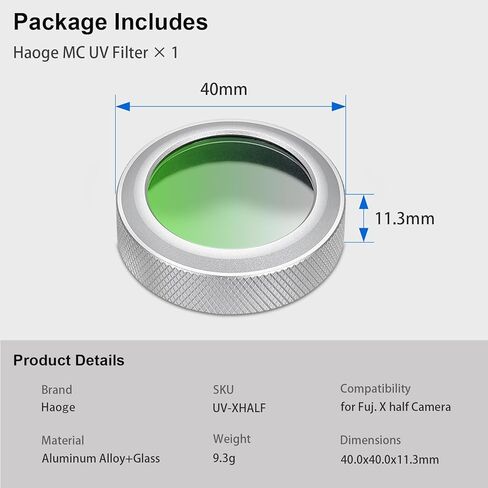 فلتر حماية من الأشعة فوق البنفسجية نصف عدسة Haoge X لكاميرا Fujifilm Fuji Xhalf، مع 18 طبقة حماية متعددة الطبقات، زجاج بصري رفيع عالي الدقة in Kuwait
