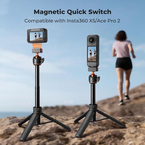 حامل ثلاثي مغناطيسي سريع الإصدار من K&F CONCEPT متوافق مع Insta360 X5/Ace Pro 2، حامل ثلاثي القوائم بفتحة 26 بوصة برأس كروي 360 درجة، عصا سيلفي بمقبض محمول، حامل تسجيل فيديو/ملحقات in Kuwait
