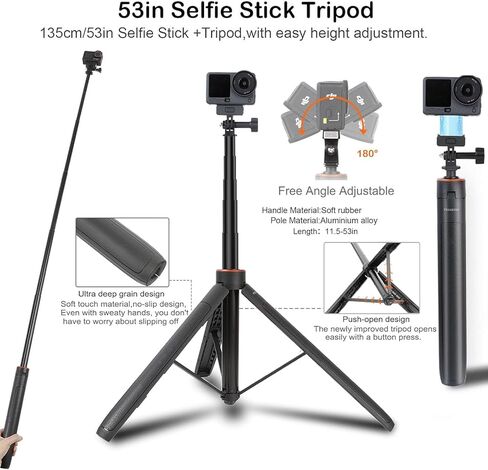 53" Osmo Action 6 Camera Selfie Stick Tripod, Magnetic Quick Release Adapter 53'' Selfie Stick Extended Pole Handle Grip for DJI Osmo Action 6/Nano,Table Desk Tripod for DJI Osmo Nano Accessories in Kuwait