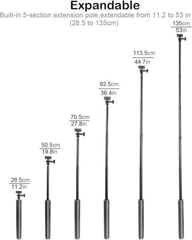 53" Osmo Action 6 Camera Selfie Stick Tripod, Magnetic Quick Release Adapter 53'' Selfie Stick Extended Pole Handle Grip for DJI Osmo Action 6/Nano,Table Desk Tripod for DJI Osmo Nano Accessories in Kuwait