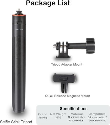53" Osmo Action 6 Camera Selfie Stick Tripod, Magnetic Quick Release Adapter 53'' Selfie Stick Extended Pole Handle Grip for DJI Osmo Action 6/Nano,Table Desk Tripod for DJI Osmo Nano Accessories in Kuwait
