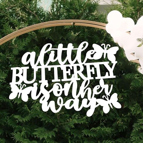 Wooden A Little Butterfly is On The Way Sign for Backdrop,Baby Shower Party Wall Sign for Butterfly Theme Girls Gender Reveal Party Decoration(15.35 × 10.63 in) in Kuwait