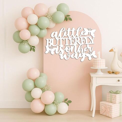 Wooden A Little Butterfly is On The Way Sign for Backdrop,Baby Shower Party Wall Sign for Butterfly Theme Girls Gender Reveal Party Decoration(15.35 × 10.63 in) in Kuwait