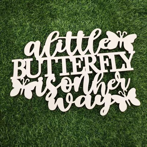 Wooden A Little Butterfly is On The Way Sign for Backdrop,Baby Shower Party Wall Sign for Butterfly Theme Girls Gender Reveal Party Decoration(15.35 × 10.63 in) in Kuwait