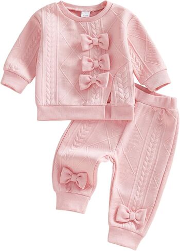 Toddler Baby Girl Clothes Bowknot Sweatshirt Outfits Spring Long Sleeve Tops Pant Outfit Infant Girls Sweatsuit Set in Saudi Arabia