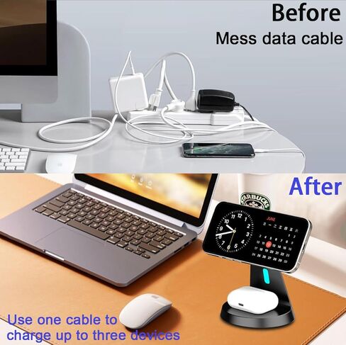 3 in 1 Wireless Charging Station for Apple Magsafe Charger Stand,Fast Magnetic Wireless Charger Station for iPhone 17 Air 16 15 14 13 12 Series,Airpods,Apple Watch in Saudi Arabia