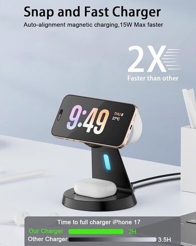 3 in 1 Wireless Charging Station for Apple Magsafe Charger Stand,Fast Magnetic Wireless Charger Station for iPhone 17 Air 16 15 14 13 12 Series,Airpods,Apple Watch in Saudi Arabia