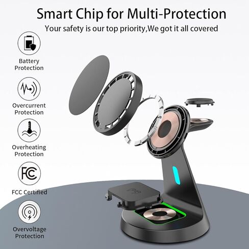 3 in 1 Wireless Charging Station for Apple Magsafe Charger Stand,Fast Magnetic Wireless Charger Station for iPhone 17 Air 16 15 14 13 12 Series,Airpods,Apple Watch in Saudi Arabia