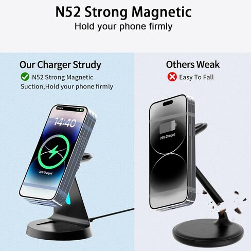 3 in 1 Wireless Charging Station for Apple Magsafe Charger Stand,Fast Magnetic Wireless Charger Station for iPhone 17 Air 16 15 14 13 12 Series,Airpods,Apple Watch in Saudi Arabia