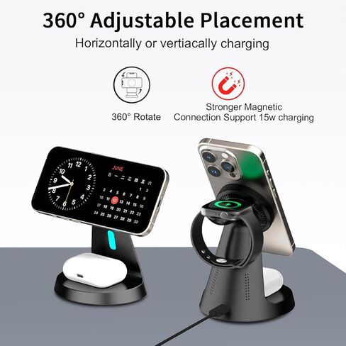 3 in 1 Wireless Charging Station for Apple Magsafe Charger Stand,Fast Magnetic Wireless Charger Station for iPhone 17 Air 16 15 14 13 12 Series,Airpods,Apple Watch in Saudi Arabia