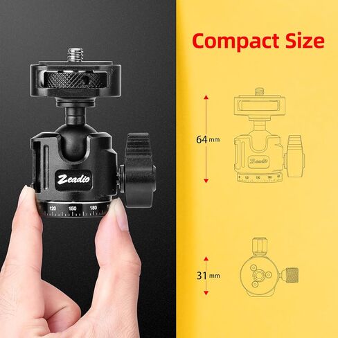 Zeadio Ball Head Mount with 1/4" & 3/8" Thread - 360° Panoramic Heavy Duty Metal Camera Mount Tripod Head for DSLR, Gimbal, Action Cam (Small,Height 64cm) in Kuwait