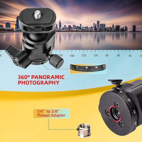 Zeadio Ball Head Mount with 1/4" & 3/8" Thread - 360° Panoramic Heavy Duty Metal Camera Mount Tripod Head for DSLR, Gimbal, Action Cam (Small,Height 64cm) in Kuwait