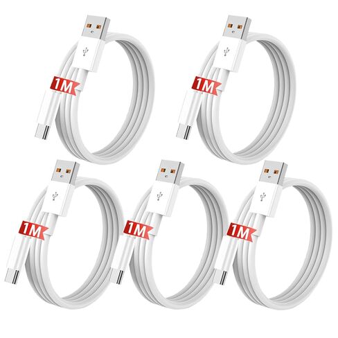 كابل شحن سريع من USB A إلى USB C مكون من 5 قطع، سلك شاحن 5 * 3.3 قدم، نقل البيانات، متوافق مع iPhone 17/16/15، Samsung Galaxy S10 S9 S8 Plus، Note 10 9 8، LG V50 V40 G8 G7 (أبيض) in Kuwait