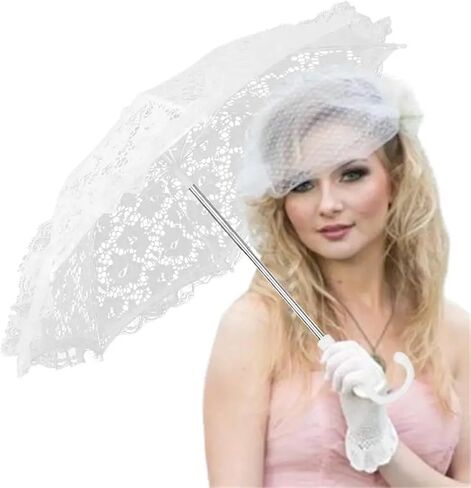 الزفاف الدانتيل المظلة 1 قطعة خمر مظلة دانتيل الزفاف الديكور التصوير الفوتوغرافي الأبيض البيج ظلة in Kuwait