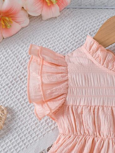 Baby Girl Clothes Set Flutter Sleeve Smocked Top with Soft Faux Denim Shorts Heart Bag Toddler Summer 3Pcs Outfits 6M-3T in Kuwait