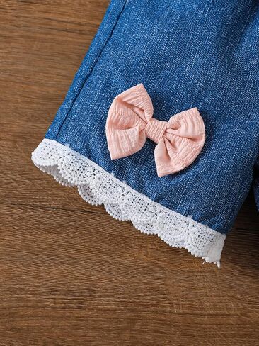 Baby Girl Clothes Set Flutter Sleeve Smocked Top with Soft Faux Denim Shorts Heart Bag Toddler Summer 3Pcs Outfits 6M-3T in Kuwait