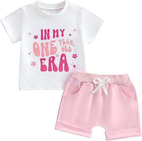 Toddler Baby Girls Birthday Outfits In My One Year Old Ear Funny Shirt Top Short Set 1st Birthday Girl Gifts Clothes in Saudi Arabia