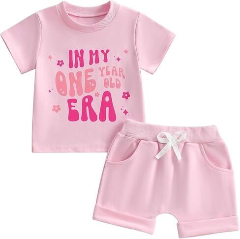 Toddler Baby Girls Birthday Outfits In My One Year Old Ear Funny Shirt Top Short Set 1st Birthday Girl Gifts Clothes in Saudi Arabia