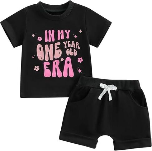 Toddler Baby Girls Birthday Outfits In My One Year Old Ear Funny Shirt Top Short Set 1st Birthday Girl Gifts Clothes in Saudi Arabia