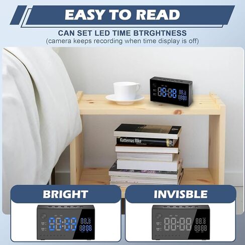 Hidden Camera Clock 1080P WiFi Alarm Clock Indoor Home Security Spy Cam with Motion Detection/Night Vision/120°Wide Angle, Wireless Spy Camera Nanny Cam for Home/Indoor Surveillance No Audio in Kuwait