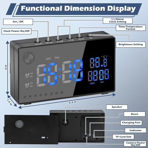 Hidden Camera Clock 1080P WiFi Alarm Clock Indoor Home Security Spy Cam with Motion Detection/Night Vision/120°Wide Angle, Wireless Spy Camera Nanny Cam for Home/Indoor Surveillance No Audio in Kuwait