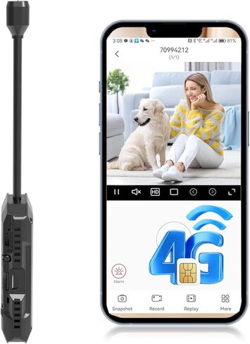 كاميرا تجسس أمنية صغيرة 4G LTE Cellular، خالية من WiFi (بطاقة SIM متضمنة)، 4K HD، عدسة واسعة الزاوية 170 درجة، كشف حركة AI، رؤية ليلية ذكية، أنبوب مرن لزوايا قابلة للتعديل in Kuwait