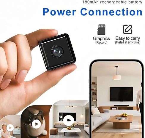 Mini Camera WiFi Security Camera Wireless Indoor Outdoor, 1080P HD Rechargeable Battery Powered Surveillance Camera with Night Vision, 32GB SD Card & Reader Included, Smart Motion Detection in Kuwait