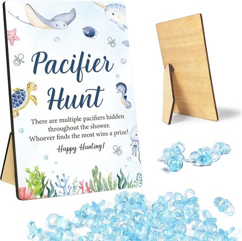 لافتة لعبة استحمام الطفل Pacifier Hunt، مجموعة اللهايات ذات طابع حيوانات المحيط، مجموعة ألعاب صيد الأطفال، بما في ذلك علامة الصيد واللهايات من أجل ديكور حفل استقبال الأطفال الرضع -3 in Kuwait