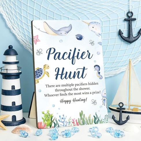 لافتة لعبة استحمام الطفل Pacifier Hunt، مجموعة اللهايات ذات طابع حيوانات المحيط، مجموعة ألعاب صيد الأطفال، بما في ذلك علامة الصيد واللهايات من أجل ديكور حفل استقبال الأطفال الرضع -3 in Kuwait