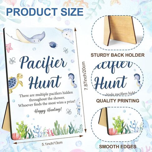 لافتة لعبة استحمام الطفل Pacifier Hunt، مجموعة اللهايات ذات طابع حيوانات المحيط، مجموعة ألعاب صيد الأطفال، بما في ذلك علامة الصيد واللهايات من أجل ديكور حفل استقبال الأطفال الرضع -3 in Kuwait