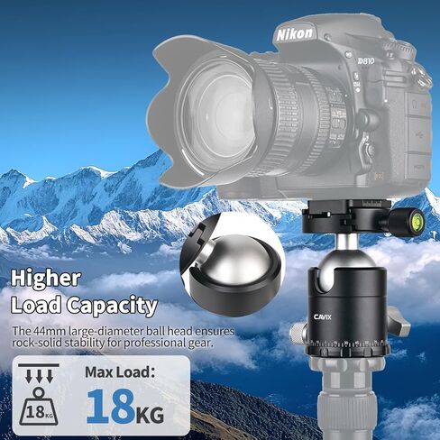 CAVIX 44mm Tripod Ball Head, 360°Panoramic Ball Head Tripod Head, 18kg(39.68lbs) Load Capacity, with 1/4" Arca-Swiss Quick Release Plate for Tripod Monopod Slider DSLR Camera Camcorder in Kuwait