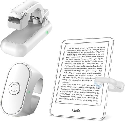 Ring Page Turner for Kindle, Clicker for Kindle Paperwhite, Thick Case Friendly by Holding Devices up to 18.5mm, 20 Days Long Battery Life, Works with iPhone iPad Android Tablets E-Readers-White in Kuwait