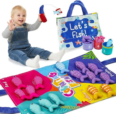 Montessori Toys for 1 Year Old, Cloth Fishing Game for Babies 6–18 Months, Soft Learning Toy with Stacking Cups, Fine Motor Skills & Color Recognition for Boys & Girls in Saudi Arabia