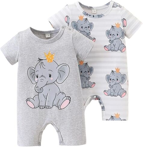 2PCS Newborn Baby Boy Rompers Short Sleeve Infant Jumpsuits Animal Print Summer Baby boy Clothes Outfits in Kuwait