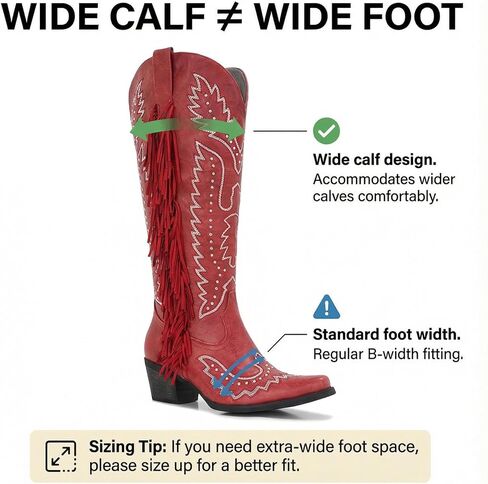 Women’s Wide Calf Western Cowboy Boots Fringe Studded Cowgirl Boots Plus Size Knee High Low Heel Square Toe in Saudi Arabia