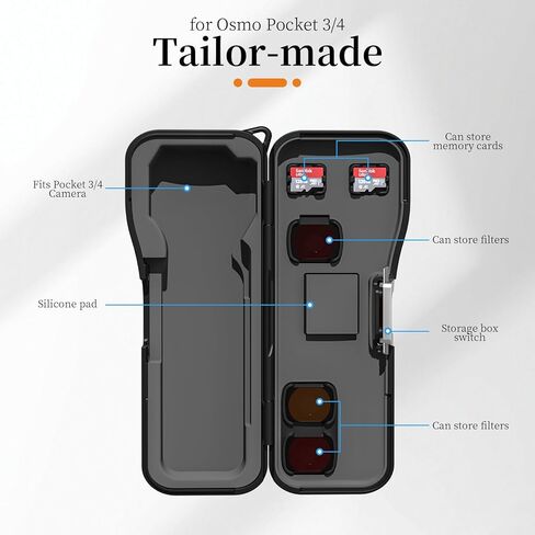 طقم حافظة صلبة مقاومة للماء من Coyktonty لكاميرا DJI Osmo Pocket 4/Pocket 3/Xtra Muse مع حبل، يحمل 3 مرشحات وبطاقتي ذاكرة حماية كاملة ضد الغبار والخدش وحماية من السقوط in Kuwait