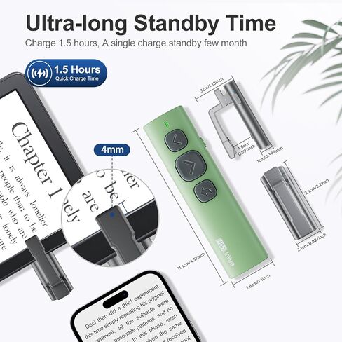 Page Turner Remote for Kindle Paperwhite Oasis Kobo eReaders, Compatible with Kindle E-Readers and Cases, Ideal for eBooks, Ergonomic Remote Control Clicker Reading Novels（Green） in Kuwait