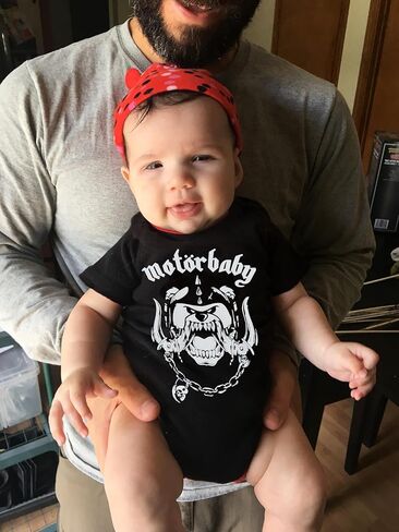 Metalhead in Training: Classic Band Emblem Baby Bodysuit in Saudi Arabia