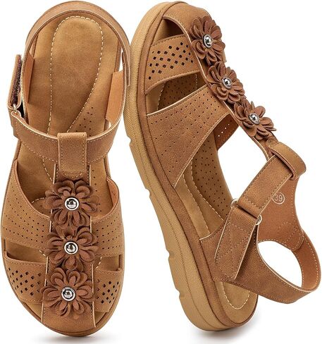 Women's Flat Sandals Dressy: Comfortable Ankle Strap Closed Toe Summer Flower Flats Sandal Casual Fisherman Outdoor Walking Shoes in Kuwait