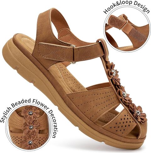 Women's Flat Sandals Dressy: Comfortable Ankle Strap Closed Toe Summer Flower Flats Sandal Casual Fisherman Outdoor Walking Shoes in Kuwait