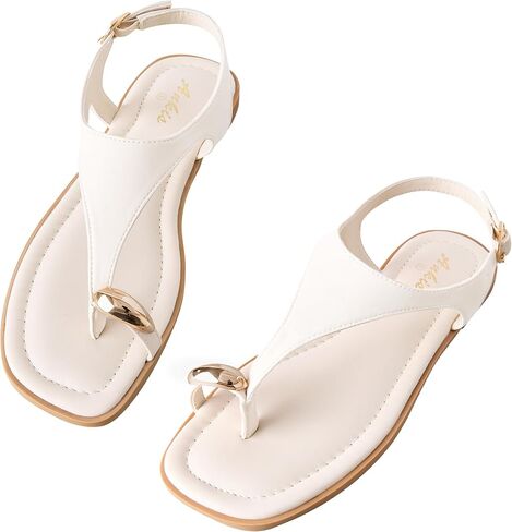 Womens Toe Ring Thong Sandals Square Open Toe Flat Sandals Adjustable Ankle Buckle Strap Comfort Summer Beach Casual Walking Flip Flops for Women in Kuwait